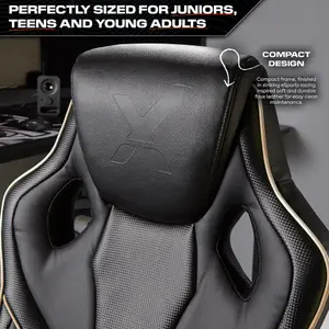 X-Rocker Maverick PC Office Gaming Chair, Mid-Back Support Ergonomic Computer Desk Chair, Faux Leather - BLACK / GOLD