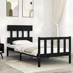 Berkfield Bed Frame with Headboard Black 100x200 cm Solid Wood