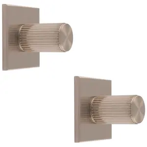 2 PACK - Reeded Cylinder Cabinet Door Knob & Matching Backplate - Satin Nickel 40 x 40mm