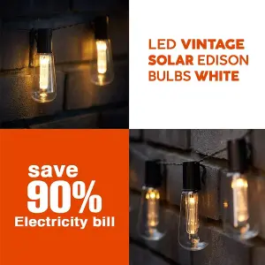 SA Products Vintage Edison Bulb Solar Garden String Lights - Warm White 10 LEDs - 2.25m