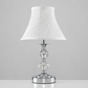 ValueLights Jaigier Modern Polished Chrome Touch Table Lamp with White Pleated Shade