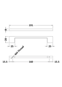 Furniture Handle Square D Shape Handle, 191mm (160mm Centres) - Brushed Brass