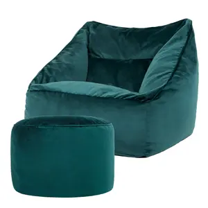 icon Natalia Velvet Armchair Bean Bag and Pouffe Set Teal Green Giant Bean Bag Chair