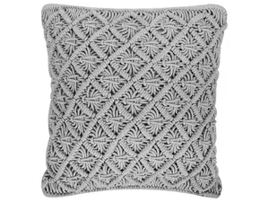 Throw Cushion KIZKALESI Cotton 45 x 40 cm Geometric Macramé Grey