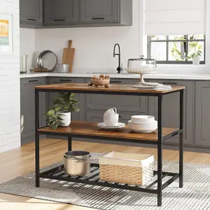 VASAGLE Kitchen Island with Spacious Countertop, Stable Steel Frame Baker Rack, Industrial Kitchen Shelf, Rustic Brown and Black