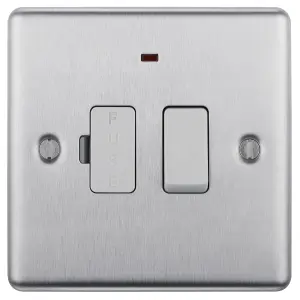 GoodHome Brushed Steel 13A 2 way Raised rounded profile Screwed Switched Neon indicator Fused connection unit