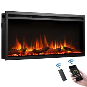 FLAMME 40"/102cm Castello Slim Frame Recessed Media Wall Inset Electric Fireplace with Multi Flame Colours 750W/1500W