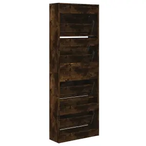 Shoe Cabinet Smoked Oak 60x21x163.5 cm Engineered Wood