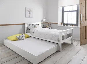 Hampshire Single Bed Frame with Olaf pull out Trundle in White