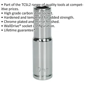 10mm Chrome Plated Deep Drive Socket - Durable 3/8" Square Drive Tool