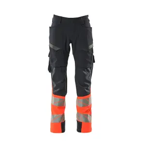 Mascot Accelerate Safe Ultimate Stretch Trousers with Thigh Pockets - Dark Navy/Hi-Vis Red   (32.5) (Leg Length - Short)