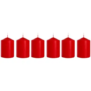 Set of 6 Pillar Candles, Votive Candles, Decorative Household Candles - Up to 66 Hours - 15 x 7 cm / 6 x 2.75" (Red, Matt)