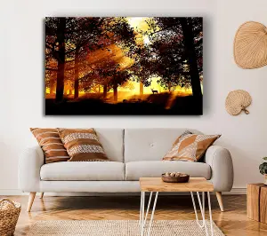 Sunrays Through The Deer Forest Canvas Print Wall Art - Medium 20 x 32 Inches