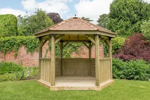 3.6m Hexagonal Wooden Garden Gazebo with Cedar Roof