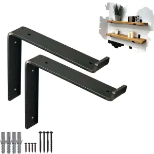 2 Pcs Heavy Duty Shelf Brackets Industrial Steel for Wall Mounted DIY Floating(Raw Steel, 200mm Down)