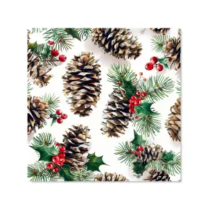 Festive Pine Cones and Holly Premium Glass Kitchen Splashback W900mm x H650mm