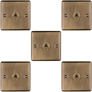 5 PACK 1 Gang Single Retro Toggle Light Switch ANTIQUE BRASS 10A 2 Way Plate