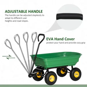 Outsunny 75L Garden Cart Trolley Dump Wheelbarrow Trailer Truck 4 Wheels Green