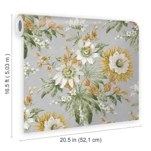 Superfresco Easy Passion Grey & ochre Floral Smooth Wallpaper