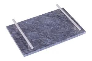 Interiors by Premier Marmore Black Marble Tray With Silver Handles