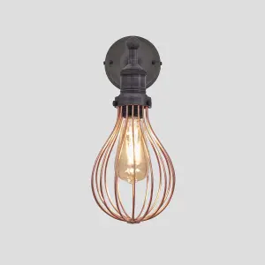 Industville Brooklyn Balloon Cage Wall Light, 6 Inch, Copper, Pewter Holder