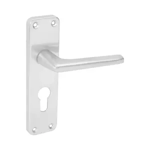 AFIT Satin Aluminium Contract Lever Euro Lock Door Handle 48.5mm c/c Set 154 x 41mm