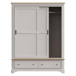 2 Door 2 Drawer Sliding 1.5M Combination Wardrobe Grey Painted Oak