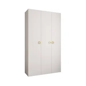 Stylish White Como I Hinged Door Wardrobe H2460mm W1600mm D500mm, Three Doors, Eleven Shelves, Two Hanging Rails, Gold Handles