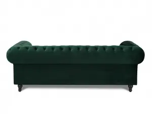 Chesterfield Velvet Pleat Fabric 3 Seater Sofa, Green