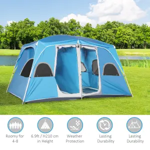 Outsunny Camping Tent, Family Tent 4-8 Person 2 Room Easy Set Up, Blue