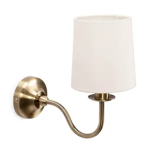 ValueLights Memphis Traditional Antique Brass Wall Light Fitting with a Fabric Lampshade - Bulb Included