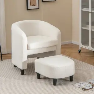 Costway Comfy Modern Barrel Chair Bedroom Upholstered Club Chair w/ Ottoman