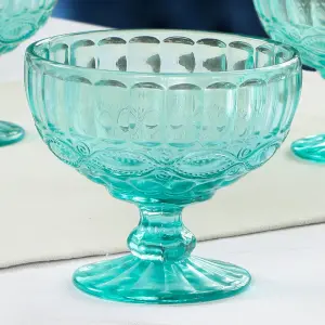 Set of 4 Vintage Turquoise Blue Glass Trifle Bowl and Dessert Bowls