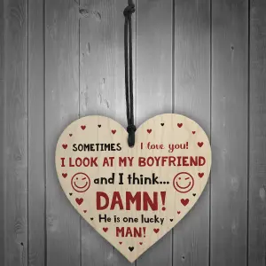 Funny JOKE Gift For Boyfriend Christmas Birthday Valentines Wood Heart Love Gift