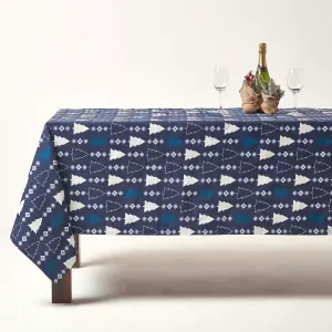 Homescapes Blue Winterland 100% Cotton Christmas Tablecloth 178 x 305 cm