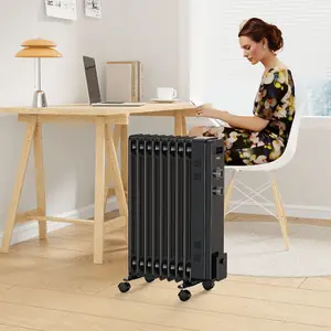 VonHaus Oil Filled Radiator 9 Fin, Oil Heater Portable Electric Free Standing 2000W for Home, Office, Any Room