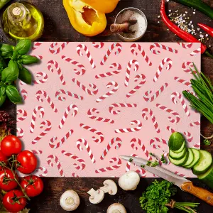 Textured Glass Chopping Board Candy Canes Design- Large