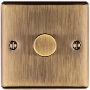 1 Gang 400W LED 2 Way Rotary Dimmer Switch ANTIQUE BRASS Light Dimming Plate