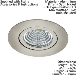 Wall / Ceiling Flush Round Downlight Satin Nickel Spotlight 6W Built in LED