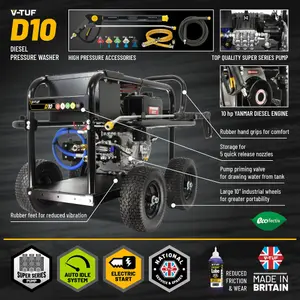 V-TUF D10 2465PSI (170 BAR) 10HP YANMAR DIESEL PRESSURE WASHER WITH GEARBOX PUMP 21L/MIN