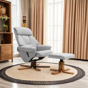 Swivel Grey Linen Lounge Recliner with Ottoman