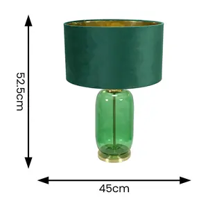 ValueLights Leigh Forest Green and Gold Glass Table Lamp with Green Velvet and Gold Inner Shade