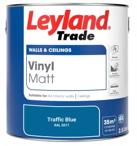 Leyland Trade Vinyl Matt Walls & Ceilings Emulsion Paint Traffic Blue (RAL 5017) 2.5L