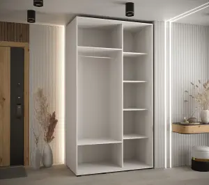 Stylish Sapporo Sliding Door Wardrobe with Lamella Effect - White Matt (H)2050mm (W)1400mm (D)600mm