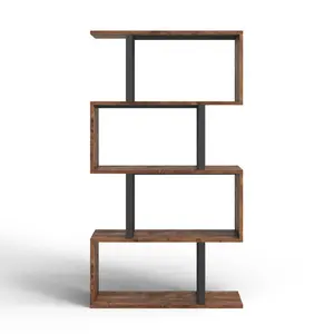 Chaneyra 5-Tier 80 x 143 cm Bookcase, S-Shaped Modern Bookshelf, Decorative Storage Shelving for Living Room HomeOffice, Retro Brown/Black