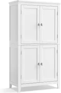 VASAGLE Bathroom Cabinet, Bathroom Storage Unit, Kitchen Cabinet, Freestanding, with 4 Doors, Adjustable Shelves, White