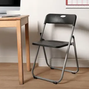 Folding Chair Dining Office Portable Space Saving Foldable Metal Black Seat