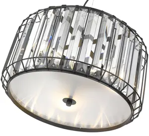 Luminosa Spring 3 Light Ceiling Pendant Black, Clear with Crystals, E27