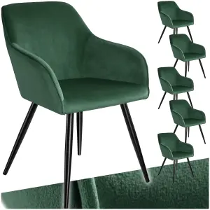 Chair Marilyn - with armrests, padded, velvet look, black steel legs - dark green / black