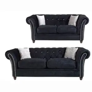 Black Derby Chesterfield Suite 3+2 Seater Iconic Corner Sofa with Timeless Elegance